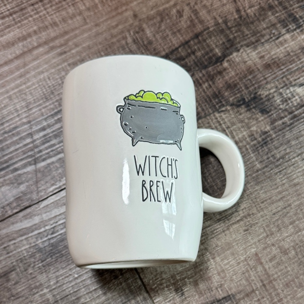 Rae Dunn White Witch's Brew Mug with Green Cauldron